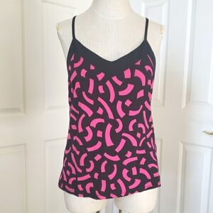 🔴 H&M Barbie Pink Black Sleeveless Racerback Camisole Top Blouse Tank